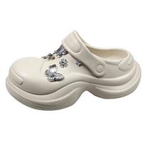 Fashion Crystal Butterfly Platform Clogs Sandals for Women Summer Closed Toe Thick Bottom Sandles Woman Outdoor Non Slip Beach Slippers 35-36 chaki