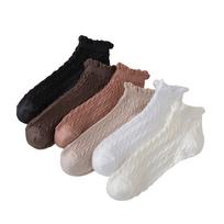 6 Pairs Set Ankle Socks For Women Cotton Cable Knit Ruffle Socks Low Cut Breathable Casual Girls Spring Summer Socks One Size gray