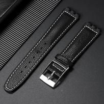 Apyrankė 17 mm Swatch laikrodžio dirželiui, natūralios karvės odos apyrankė vyrams ir moterims, verslo, juoda sagtis, pakaitinis laikrodžio dirželis 17mm&Silver Buckle black