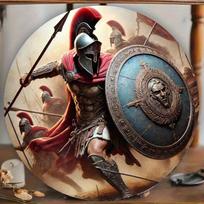 HD Tin Sign Spartan Warrior Round Metal Wall Art Greek Mythology Man Cave Decor 20x20cm(8x8inch) gray