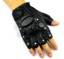 Cyberpunk Sheepskin Half-Finger Gloves: Riveted Unisex Tactical Sports Gear for Mountaineering One Size black