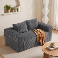 Boneless Deep Seat 2-Seater, No Assembly Foam Floor Couch, Plush Corduroy Fabric, Modern Sofa for Small Space Apartment, Bedroom, Office (Gray) 160 x 88 x 58 cm pilka