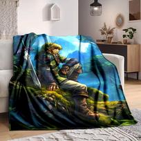 1 vnt. Hylian skydas, Legend of Zelda pledas, Mėtomasis pledas sofai, lovai, kelionei, stovyklavimui, svetainei, 80cm×120cm blue