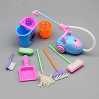 9PCS Miniature Doll House Cleaning Supplies Mini Bucket Mop Brush Broom Housework Cute Tool Playset Furniture Accessories Kids  Children BJD blue