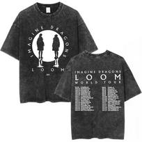Imagine Dragons Loom World Tour  Washed T Shirt Rock Band Hip Hop Tshirts Men Women Cotton Casual Short Sleeve Tshirt Tops S black