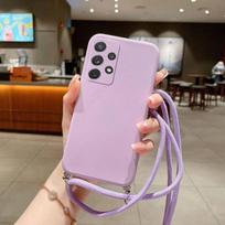 Crossbody Lanyard Phone Case For Samsung A17 A56 A55 A54 A15  A16 5G S26 S25 S22 S24 S25 Ultra S25 S24 FE Liquid Silicone Cover Samsung A53 5G šviesiai violetinė spalva