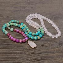 European & American Pink Crystal Water Drop Pendant Necklace black