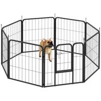 Eight-Panel Dog Playpen with Door, for Large Dogs, Indoors, Outdoors, 60cm Tall, Black 112 x 112 x 60 cm