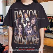Vintage Damon Salvatore Shirt Tee T Retro Fans Birthday Present S gray