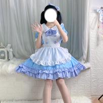 Dress Cosplay anime costume, soft girl, cute, blue and white maid outfit S gray