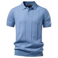 Men's Cable Knit Short Sleeve Polo Shirt S mėlyna