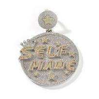 THE BLING KING Self Made Pendant Necklace Iced Out Baguettecz Cubic Zirconia Letter Round Medallions Hiphop Jewelry For Gift Cuban chain&22inch gray