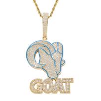 Men Hip Hop Iced Out Necklace GOAT Letter Goat Charm Pendant Inlaid Cubic Zirconia Bling Shiny Chain Trendy Party Accessories Free 3mm*60cm Stainless Steel Twisted Chain auksas