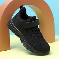 Boys' Breathable Flyknit Sports Shoes, Soft Sole, Black, Medium-Large Sizes 37 - Inner Length 23.57 cm juoda