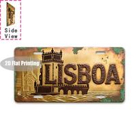 Lisboa Belm bokštas Lankytina vieta D Plokščio spaudimo numerio ženklų stiliaus metalinis skardos ženklas Portugalijos istorinio miesto tematikos dekoratyvinis aliuminis 15x30cm(5.9x7.8inch) beige
