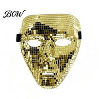 Shiny Mirror Effect Mask Halloween Disco Ball Mask, Breathable Mosaic Masquerade, High Visibility Glitter Party Costume for Dance Performance, auksinė