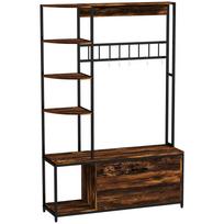 Coat rack with shoe shelf 10 hooks, 3 shelves, folding 2-level shoe cabinet, brown 120 x 35 x 180 cm