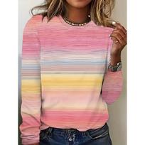 Ladies fashion new spring and autumn women's clothing, round neck long sleeve loose casual tops S pink