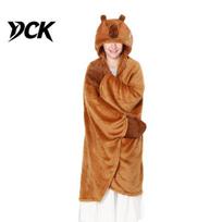 Long Sleeve Plush Blanket Animal Wearable Hoodie for Women, Oversized Flannel Sweatshirt Soft Loungewear Blanket, Button-Up Cosplay Cape Sleepwear H brown
