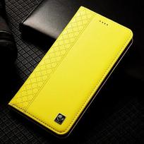 Apverčiamas dėklas realme 16 realme16 Pro Plus 5G, natūralios odos, magnetinis dangtelis, karvės odos, grotelių rašto, kortelių kišenė, piniginė, dėklai For realme 16 yellow