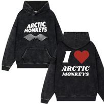 Retro Rock Arctic Monkeys Music Album Vintage Washed Hoodies Men's Oversize Pullover Y2k Hip Hop Streetwear Sweatshirt Tracksuit M black
