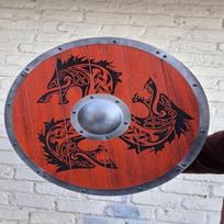 60,96 cm Vikingų Drakono Kovos Skydas Rankų Darbo Medinis Apvalus Viduramžių Replika Reenactmentui black