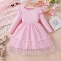 Saldi mergaičių suknelė Pavasaris/Ruduo Vaikų mada Tiulio princesės suknelė 90cm【1-2】 rožinė