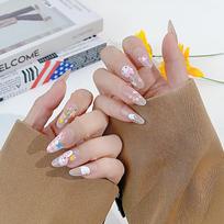 Luxury Handmade Korean Style Press-On Nails - 2026 Long Oval Detachable Design gray