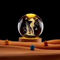 3D Laser Engraved Seahorse Crystal Ball Music Box with Luminous Rotating Ornament As Shown brown