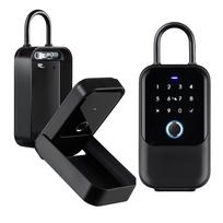 Lifelibero Aluminum Smart Key Lock Box with for App Control Digital Code Remote Unlock & Fingerprint for Home Security (as the picture,Anti-Peep Code&Smartphone) black