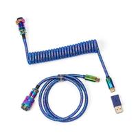 Keychron - Premium Coiled Aviator Cable - Rainbow Plated Blue Angled Mechanical Keyboard Cable