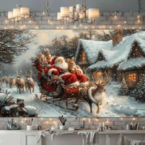 Christmas Backdrop Tapestry Garage Door Decor Living Room Holiday Decor Christmas Santa Sleigh Scene Tapestry Wall Art Tapestry 74x94cm(29x37in) gray