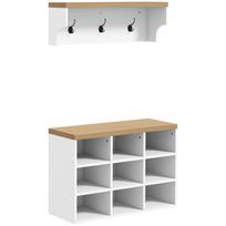 2-in-1 prieškambario baldų komplektas Sieninis drabužių kabykla Batų suolas 3 kabliukai ir 9 skyreliai 75x30x50cm Baltas ir ąžuolo 75 x 30 x 50 cm