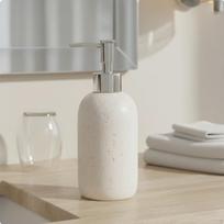 Travertine Style Soap Dispenser Resin Marble Pattern Lotion Bottle Elegant Design Stone Texture Pump