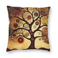 Tree Of Life Gustav Klimt Square Pillowcase Polyester Linen Velvet Creative Zip Decorative Pillow Case Room Cushion Cover 45X45 Peach skin 18*18(CM)-1Pcs beige