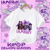 Children's KPOP Demon Hunters movie crewneck cartoon girls' and boys' T-shirt, casual print baby fashion clothing for summer 110 pink