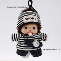 Monchhichi Plush Doll Keychain with Changeable Clothes - Cute Bag Charm or Car Decoration. Includes Braided Rope black