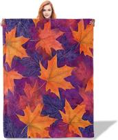 Fall Foliage Throw Blanket 50 x60 , Vibrant Autumn Leaves Theme Blankets for Living Room Couch, Home Decor, Soft Flannel Seasonal Gifts for Adults and 75X95CM blue