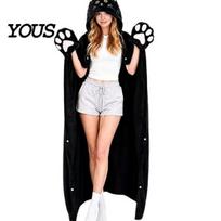 Wearable Blanket Hoodie Animal Hoodie, Adults Oversized Fleece Sweatshirt Winter Sleepwear Sleepwear, Halloween Cosplay Costume Plush Hooded K black
