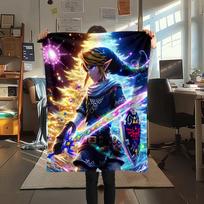 1Pc Link Zelda Print Flannel Blanket, High quality Comfortable for All Seasons, Home Decor, Warmth and Comfort, Perfect for Christmas Gifts 80cm x 120cm