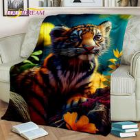 Žvėris Tigras Liūtas Leopardas Gyvūnas Laukinių Gyvūnų Animacinis Pledas, Minkštas Mesti Pledas Namams Miegamajam Lovai Sofai Piknikui Dangalas Vaikams 75x90cm blue