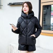 rhombus  jacket women's hooded autumn and winter new small fashion top short warm  jacket L juoda