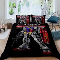 Cartoon/Anime Mobile Suit Gundam Bedding Set, Printed Single Duvet Cover and Pillowcase 3-Piece Set, Available in Children's and 135x200cm gray