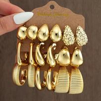 18Pcs/Set Vintage Punk Waterdrop Hoop Earring for Women Fashion Gold Silver Color Exaggerated CCB Earring Daily Wear Jewelry New beige
