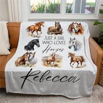 Personalizuotas arklių pledas, Tik mergina, kuri myli arklius, Jodinėjimo pledas, Vaikams arklių mylėtojams dovanų pledas 75x90cm gray