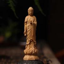 Cliff Cypress Wood Carving Statue of Shakyamuni Buddha Wood Engrave Wooden Sculpture Home Crafts Ornaments Decoration brown