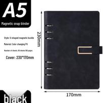 A5 Ring Binder Notebook with Custom Iron Clip, Removable Notepad, and Stylish Cover for Business or Office. black