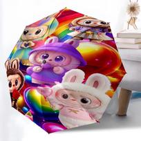1pc Sturdy 8-Bone Auto Umbrella, LABUBU Umbrella, Digital Printed, Foldable Umbrella for On-the-Go Outdoor Use