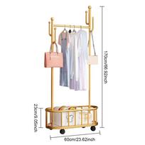 Movable Clothes Rack Coat Stand with Wheels Basket Coat Rack Clothes Rail for Bedroom Floor Hanging Coats Shirts Skirts Display white