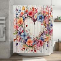 Romantic Floral Heart Shower Curtain - Vibrant Watercolor Flowers And Hearts For A Charming And Stylish Bathroom Dcor W60H190(CM)-1 Pcs gray